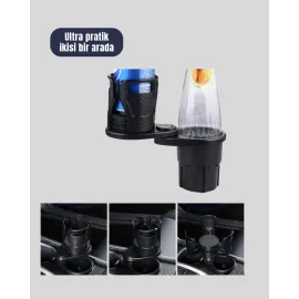Oto Bardak Tutucu 360° Döner Çift Bölmeli Karbon Fiber Tasarım