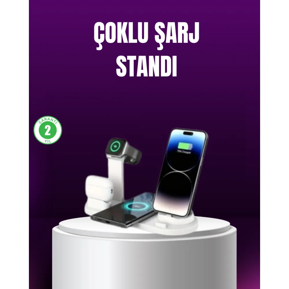 15W Hızlı Şarj Destekli 4’ü 1 Arada Kablosuz Şarj İstasyonu