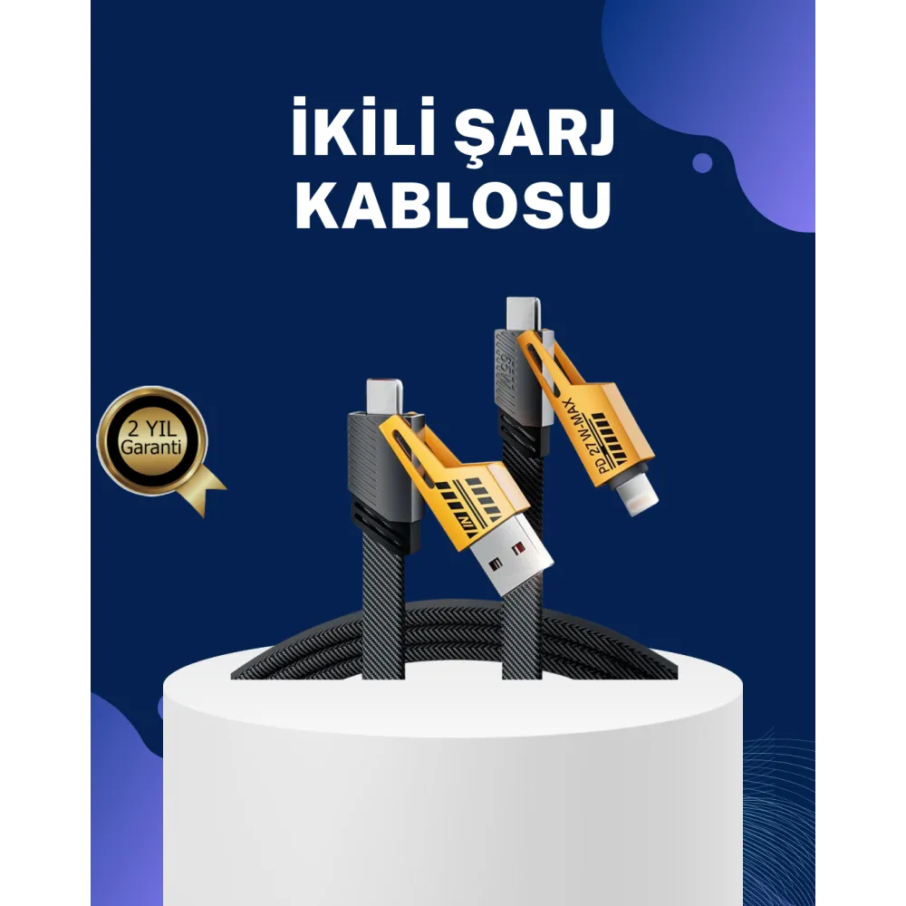 Örgülü Tasarım 4’ü 1 Arada USB-C Lightning Hızlı Şarj Kablosu