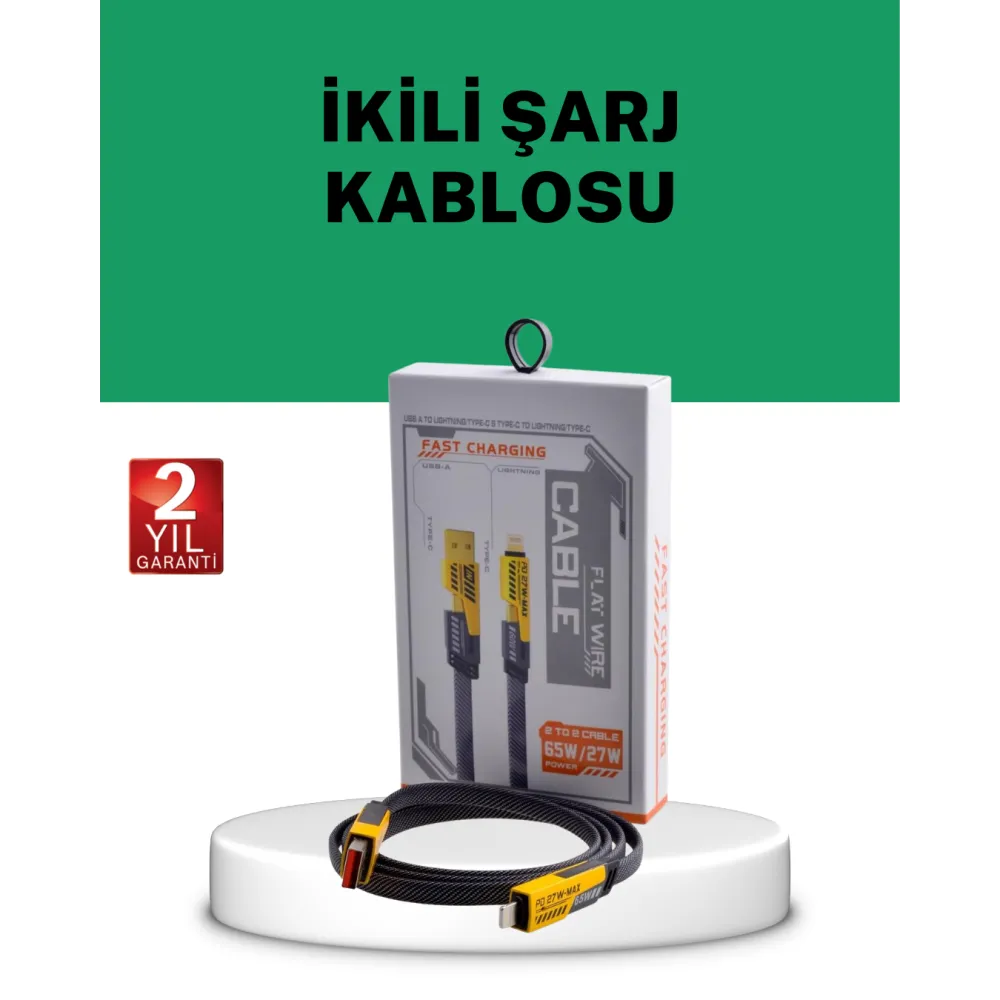 Yüksek Hızlı 65W Güç Çıkışlı Çoklu Cihaz Uyumlu Şarj Kablosu