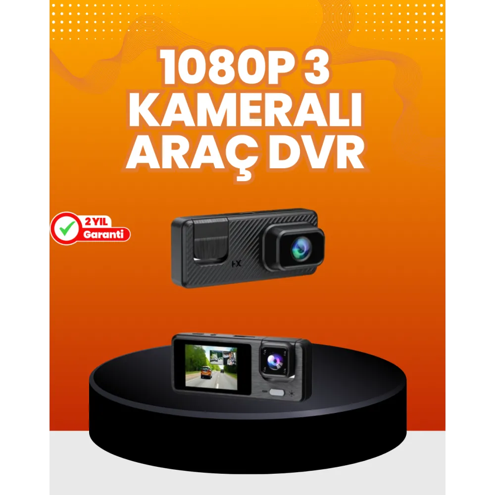 Araç İçi Güvenlik Kamerası | 3 Kanallı, 24 Saat Park Kaydı Destekli