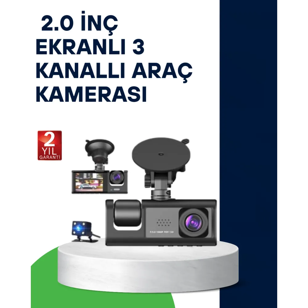 Üç Kameralı Araç Kamerası Full Hd Gece Görüş  G-Sensör