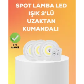 Çok Amaçlı Kullanım İçin Kablosuz Yapışkanlı 3 Lü Uzaktan Kumandalı Led Spot Lamba