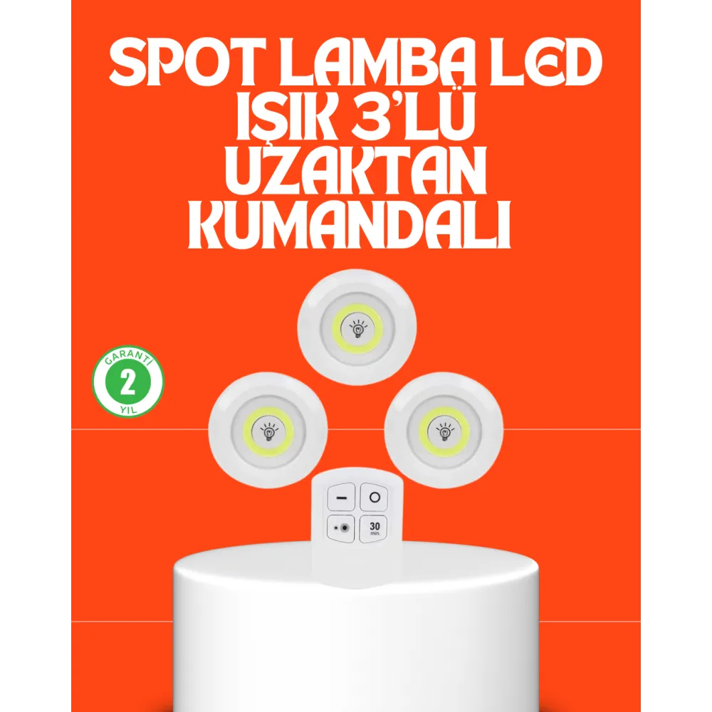 Kablosuz 3 Lü Spot Led Lamba Seti Uzaktan Kumandalı Enerji Tasarruflu Aydınlatma