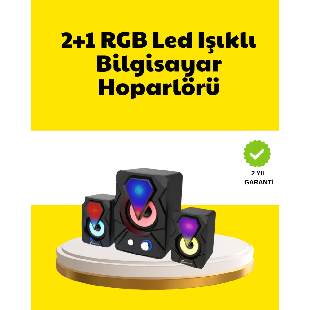 2.1 USB Bağlantılı Oyun Hoparlörü Renkli LED Işıklı