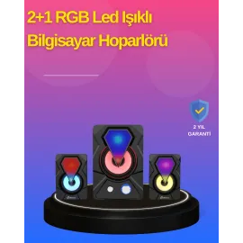 2.1 Kanal RGB LED Oyun Hoparlörü Subwoofer Destekli