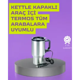 Çelik Gövdeli Araç İçi Isıtıcı Termos Bardak 450 ml Kapasiteli