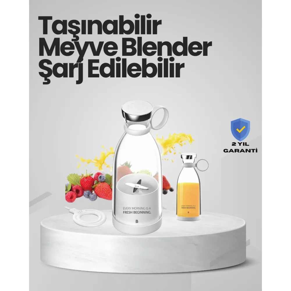 Pembe ve Beyaz Renk Seçenekli Mini Boy Meyve Sıkıcı