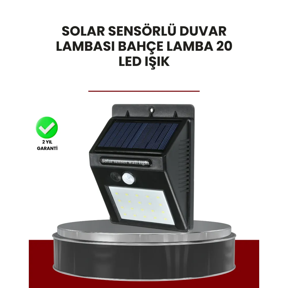 Bahçe ve Dış Mekanlar İçin Güneş Enerjili 20 LED Hareket Sensörlü Lamba