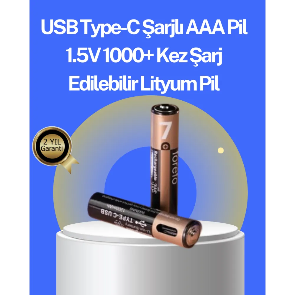 Hızlı Şarj Teknolojili USB Şarjlı AAA Pil – 40 Dakikada Tam Şarj