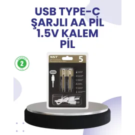 Type-C USB ile Hızlı Şarj Edilebilir AA Kalem Pil | 1.5V Lityum | Çiftli Paket