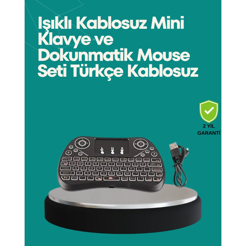 Işıklı Kablosuz Mini Klavye – 2.4 GHz, Dokunmatik Mouse Özellikli