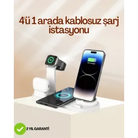 4 Cihazı Aynı Anda Şarj Edebilen Kablosuz Şarj İstasyonu – Çok Yönlü ve Pratik Tasarım