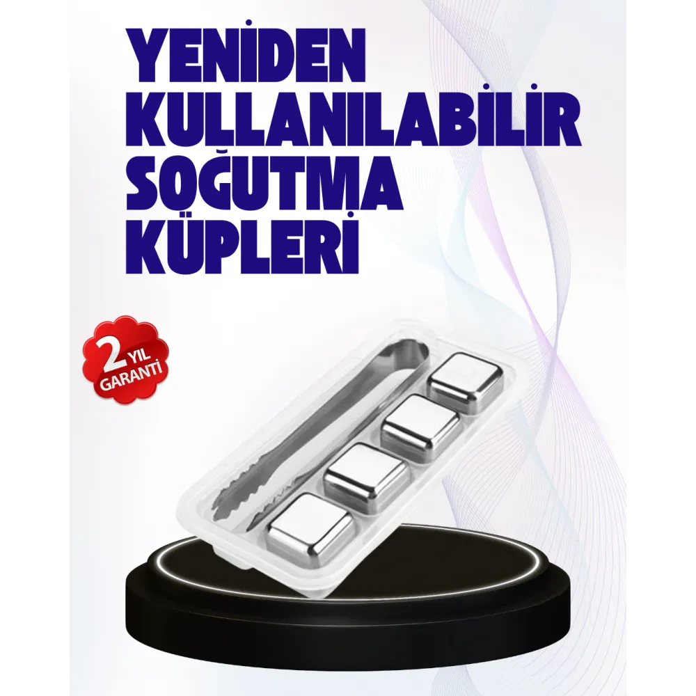 Paslanmaz Çelikten Üretilmiş Metal Buz Küpü Seti Ve Buz Klipsi