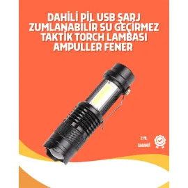 Şarjlı LED El Feneri - 14500 Pil Dahil, 4 Işık Modu, Mini Boy