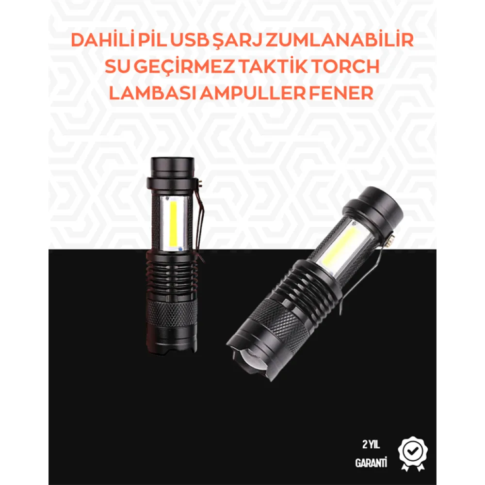 Taşınabilir Şarjlı LED Fener - 4 Modlu, 2000LM, Ayarlanabilir Odak