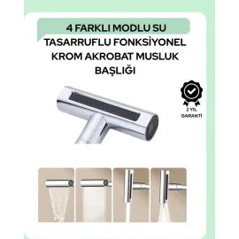 Çok Fonksiyonlu Musluk Başlığı | 4 Su Modu | Geniş Uyumlu Adaptör Seti | Mutfak ve Banyo Uyumlu