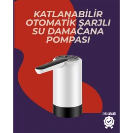 Otomatik Damacana Su Pompası | 40-80 Saniye Zaman Ayarlı | %90 Açılabilir Hijyenik Tasarım | Şarjlı ve Portatif