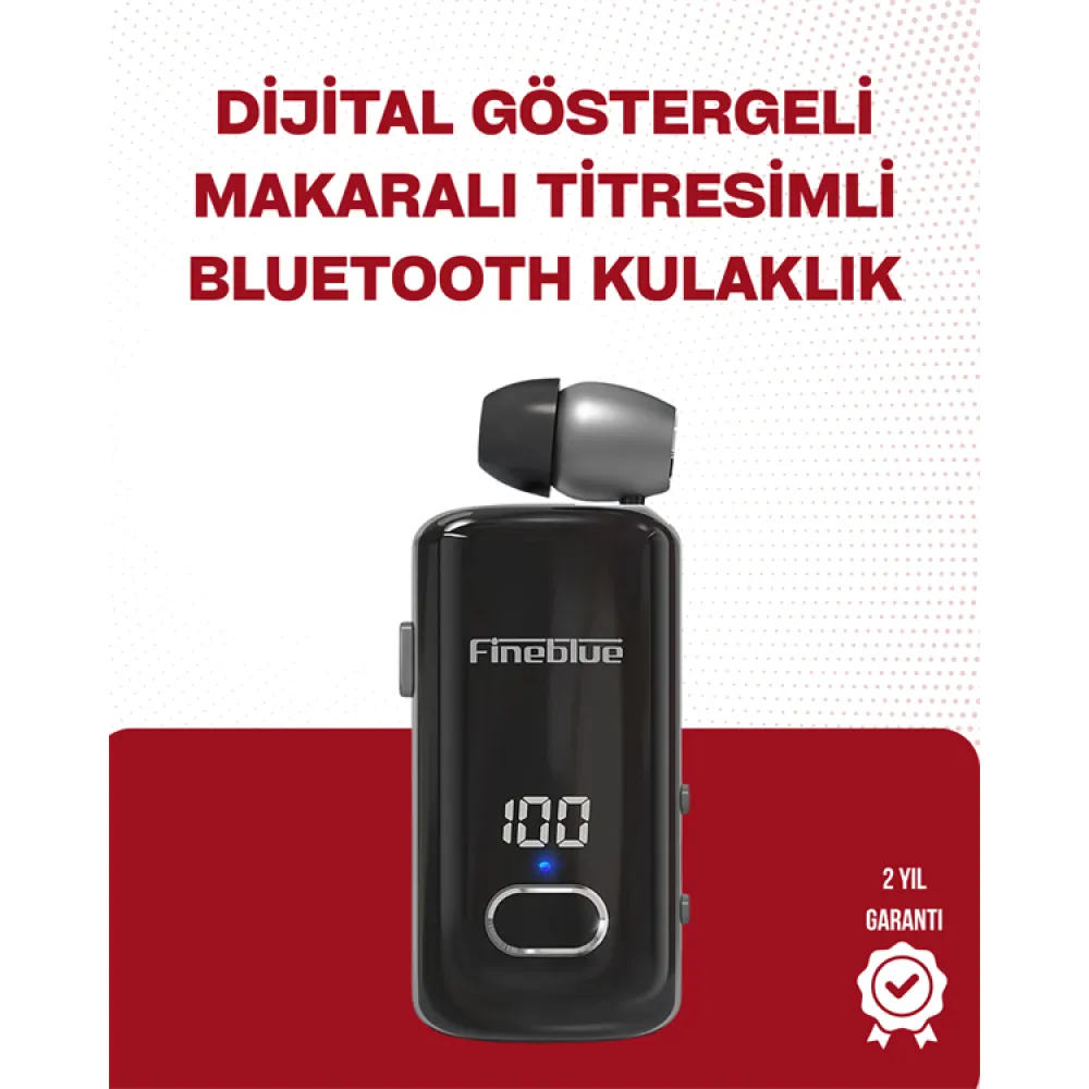 Fineblue F580 Bluetooth Kulaklık – Klipsli, Dijital Göstergeli, Su Geçirmez, 12 Saat Pil Ömürlü