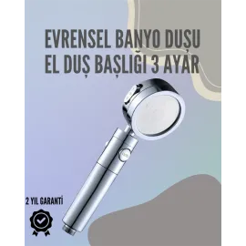 Paslanmaz Çelik Çok Fonksiyonlu El Duş Başlığı – 3 Modlu Püskürtme Seçeneği