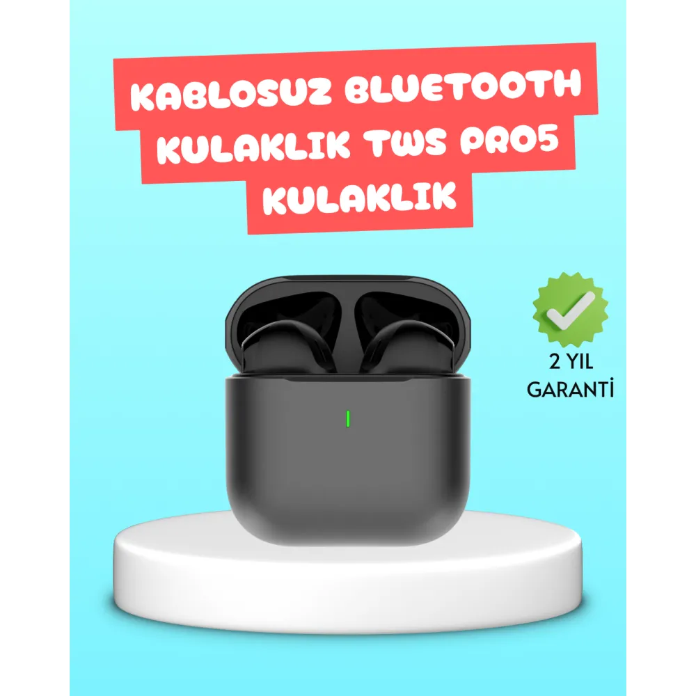 TWS Pro 5 Bluetooth Kulaklık – Kablosuz ve Şarj Kutulu Tasarım