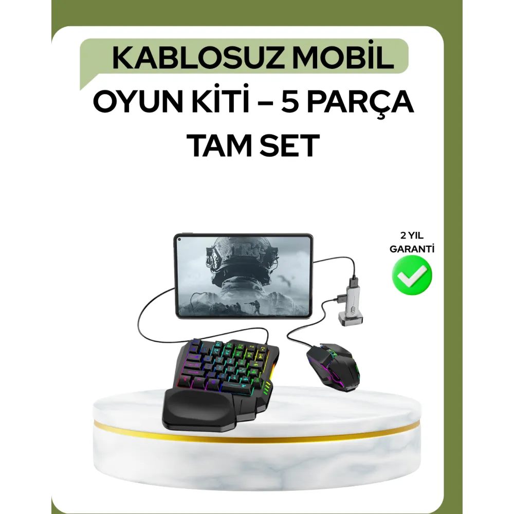 Mobil PUBG Oyuncuları İçin 5in1 Klavye Mouse Oyun Seti – BT5.3 Destekli
