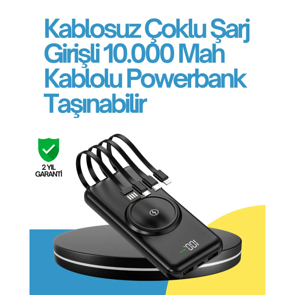 10000mAh Kablosuz ve Hızlı Şarj Destekli Powerbank – Taşınabilir Şarj Gücü