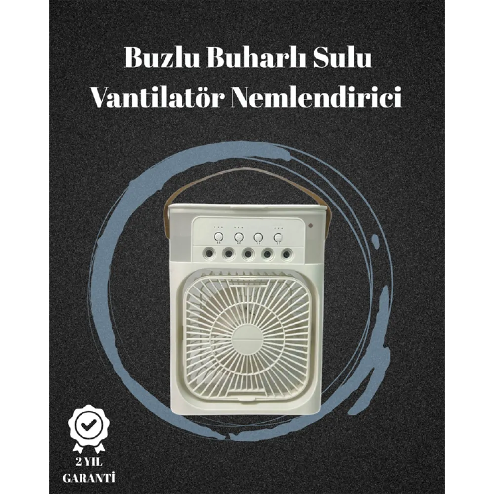 USB Bağlantılı 3'ü 1 Arada Nemlendirici Mini Klima Fan | 7 Renk Işıklı