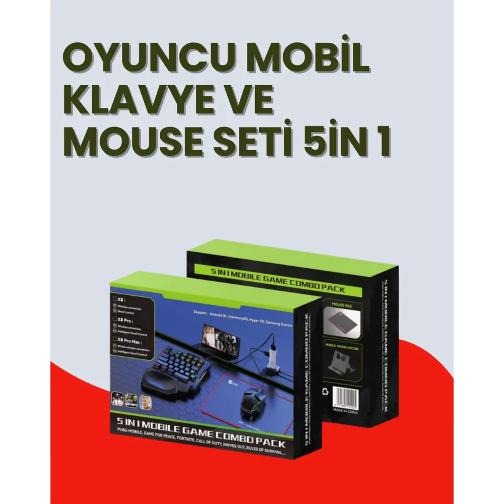 Bluetooth 5.3 Bağlantılı Mobil Oyun Dönüştürücü Set – Klavye + Mouse + Adaptör