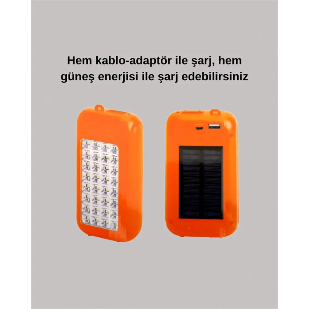 Gold Silver Güneş Enerjili Powerbank Işıldak – 10000 mAh, Taşınabilir, Suya Dayanıklı, 32 LED