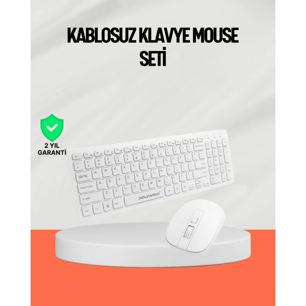 Beyaz Kablosuz Klavye Fare Seti Kablosuz Fare USB Alıcı PC Uyumlu