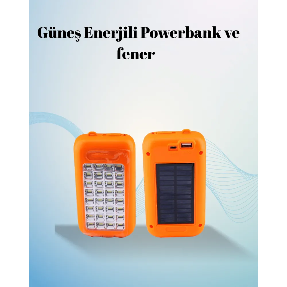 Gold Silver Güneş Enerjili Powerbank Işıldak – 10000 mAh, 32 LED, Çift USB, Su Geçirmez