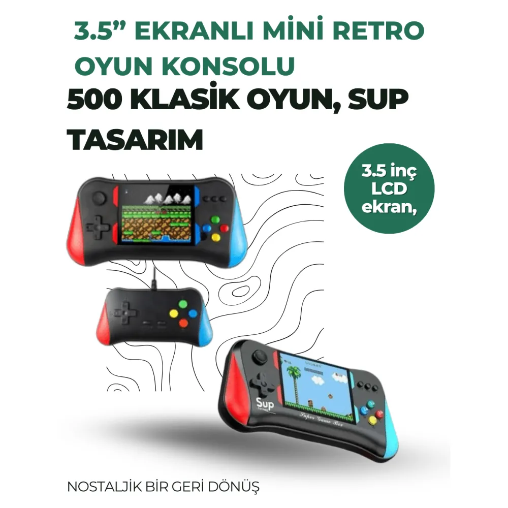 3.5 İnç Ekranlı Klasik Oyun Konsolu – 500 Dahili Oyun