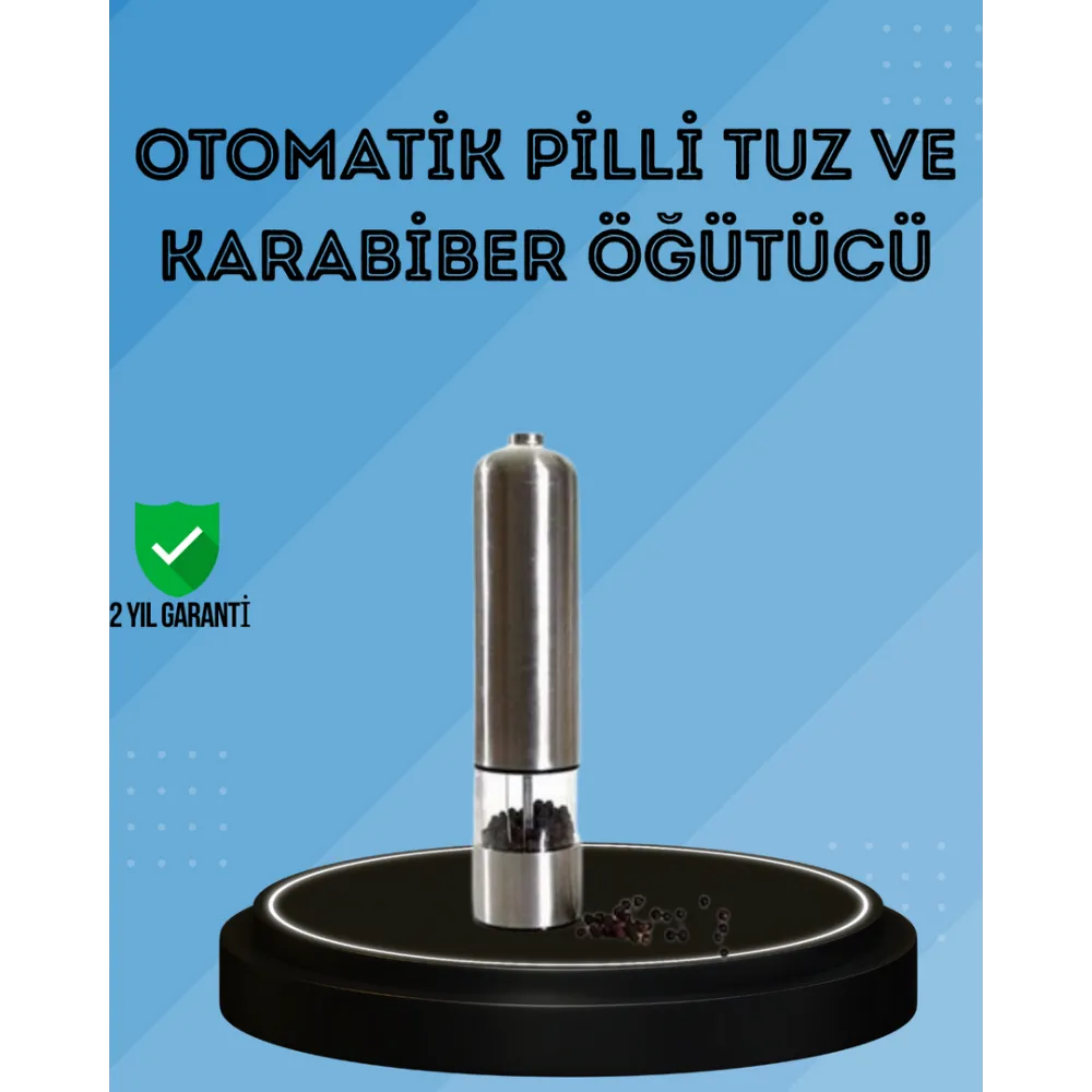 Pilli Tuz Ve Karabiber Öğütücü Baharat Değirmeni Tuzluk Pilli Işıklı Gri