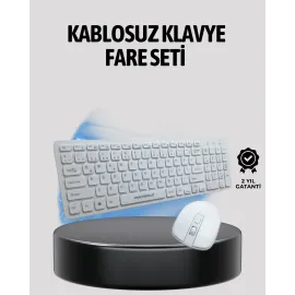 Beyaz Kablosuz Klavye Fare Seti Kablosuz Fare USB Alıcı PC Uyumlu