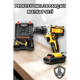Metal Dişli 24W Akülü Matkap -Çift Bataryalı ve LED Çalışma Işığı ile Tam Set