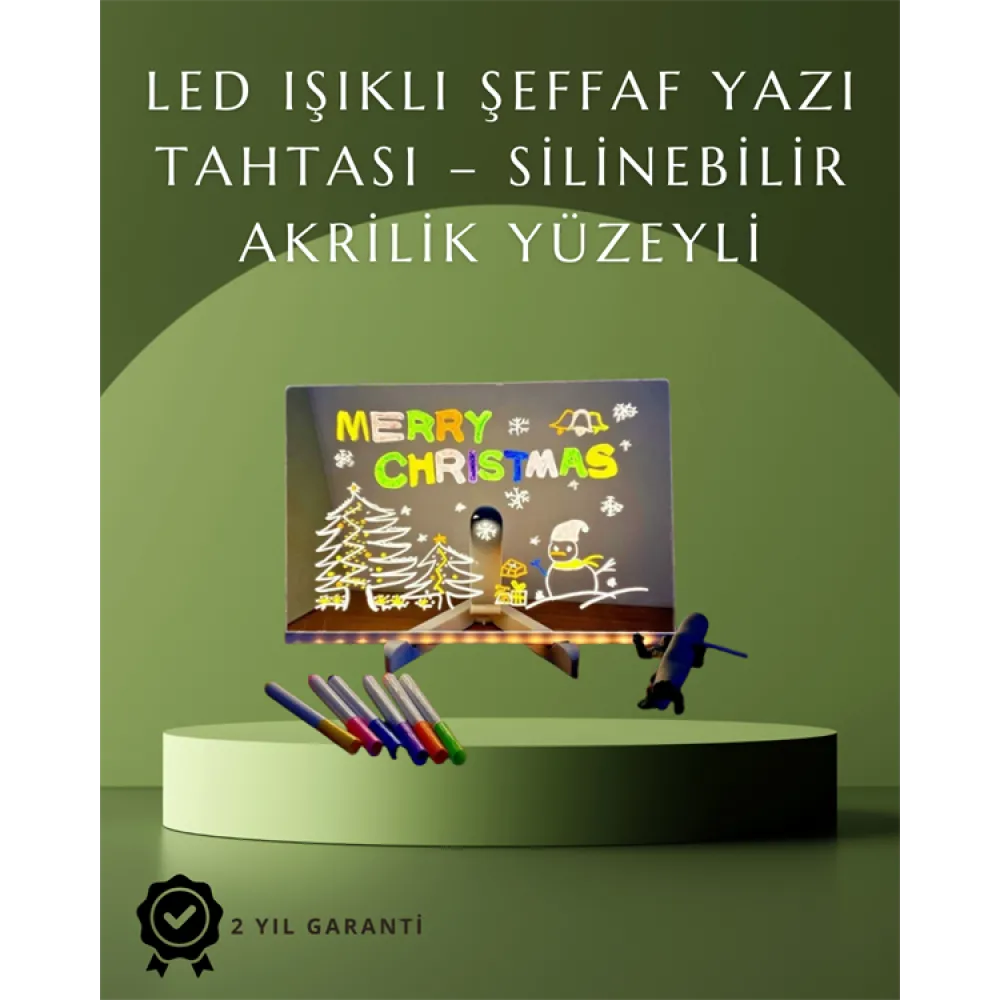 Şık ve Modern LED Pano – Neon Işıklı Silinebilir Akrilik Yazı Tahtası, 7 Renkli Kalem Dahil