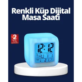 Renk Değiştiren LED Alarmlı Dijital Küp Masa Saati