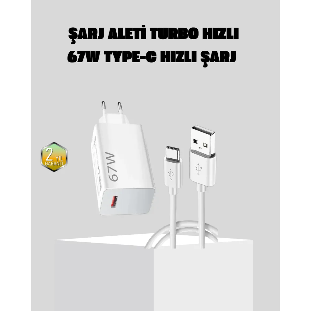 67W Süper Hızlı Şarj Adaptörü ve Kablo Seti – Güvenli, Kompakt ve Ergonomik Tasarım