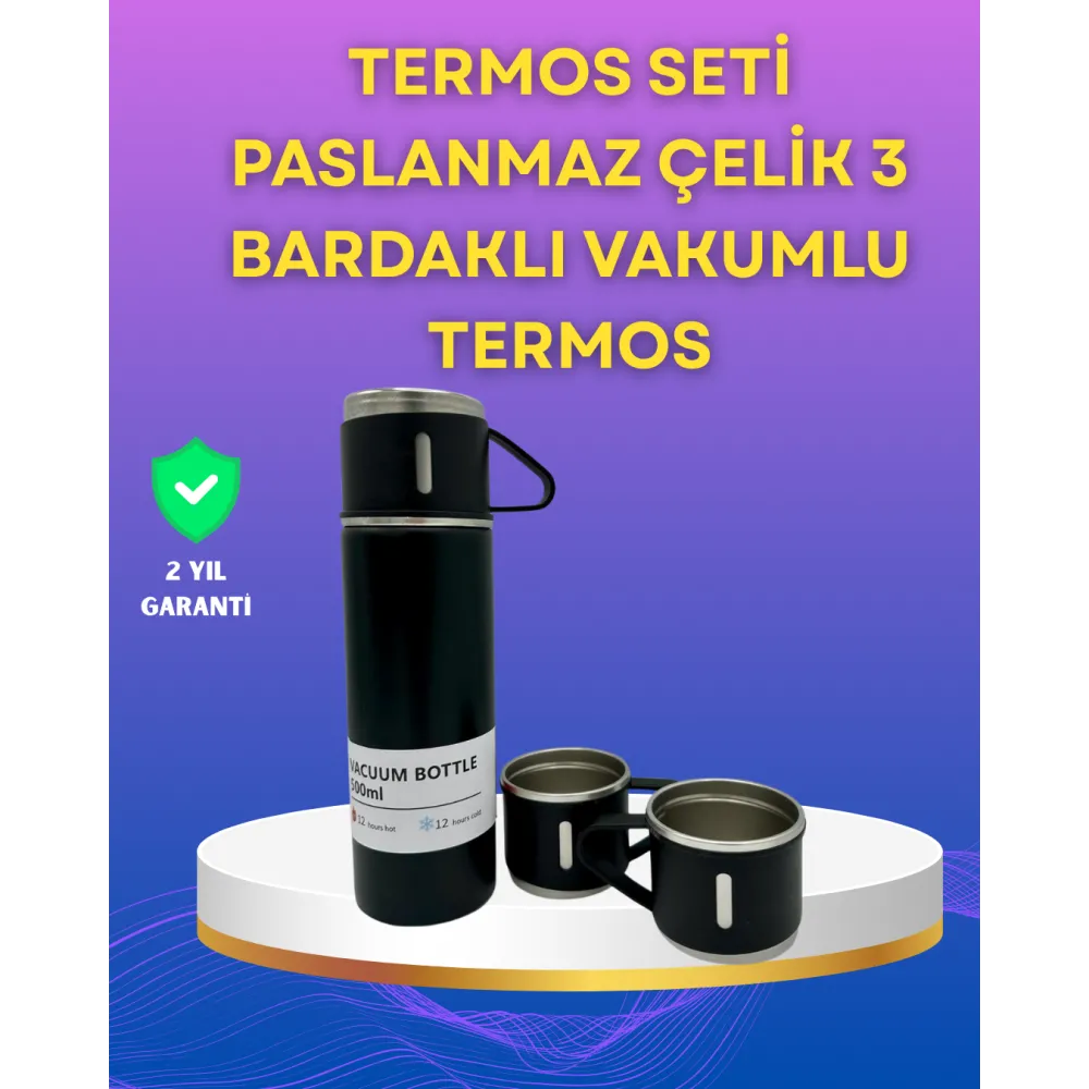 Çelik Termos Bardak Seti | 500 ml Kapasite, Kaymaz Taban, Hediye Kutulu
