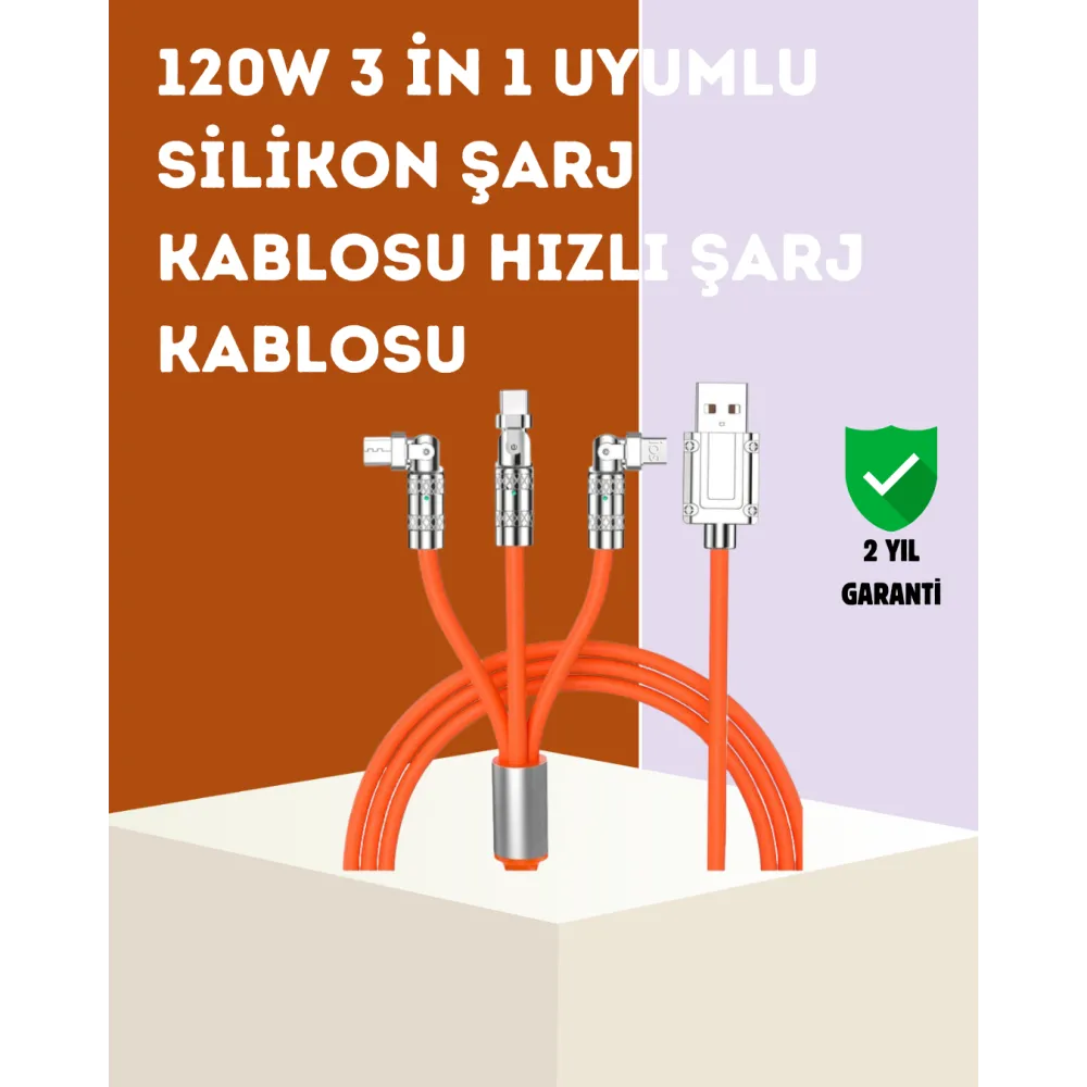 120 W Hızlı Çözüm Sunan 3'ü 1 USB Şarj Kablosu– Sağlam Gövde