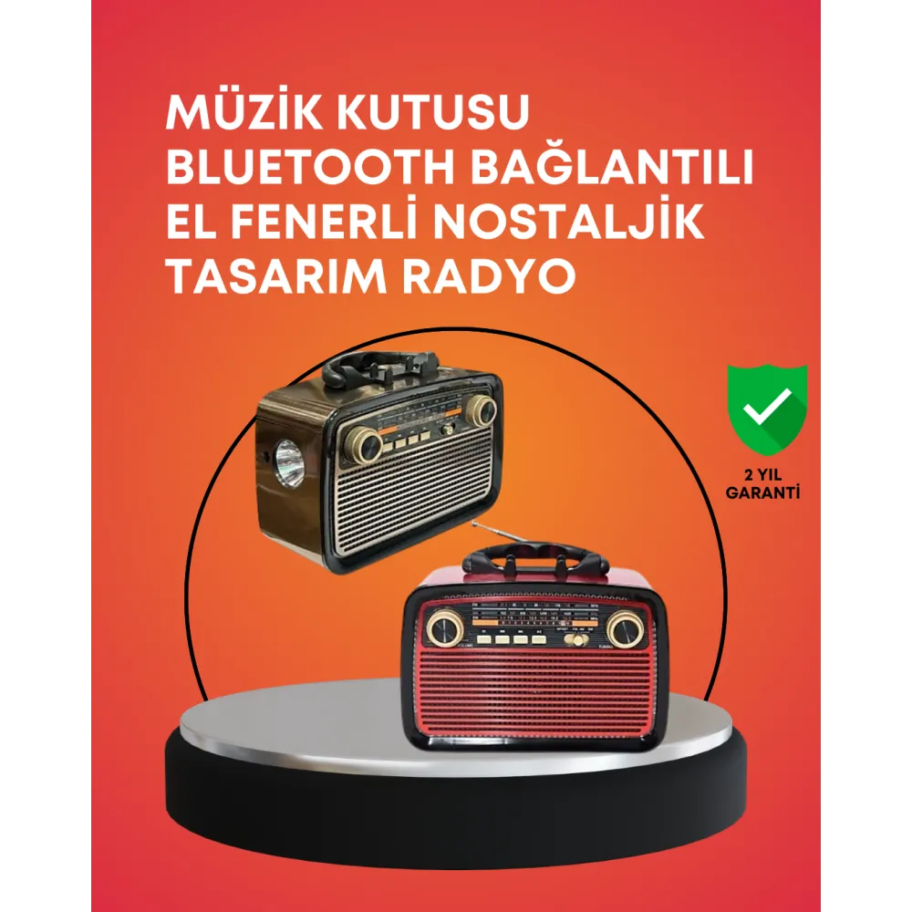 Nostaljik Radyo Görünümlü Bluetooth Hoparlör – FM/AM Yayın, Kablosuz Bağlantı, Şarj Edilebilir