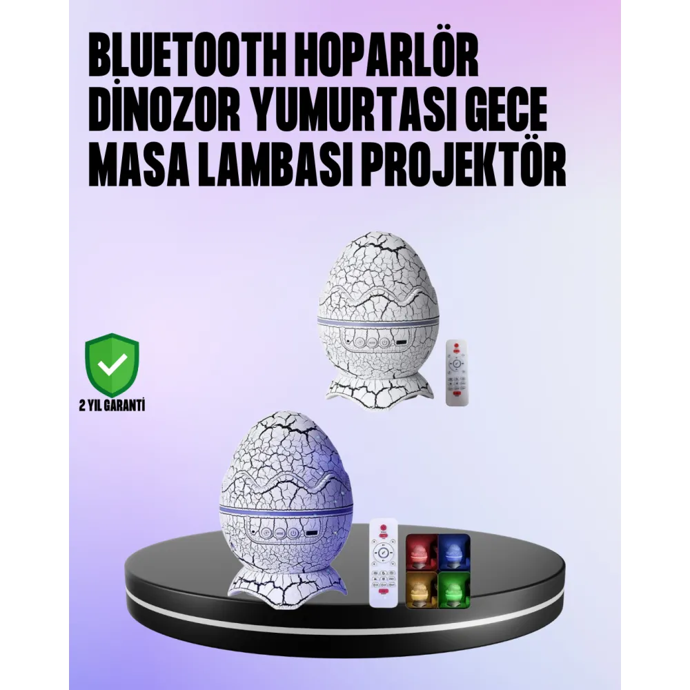 Dinozor Yumurtası Galaksi Projektör Gece Lambası 4'ü 1 Arada – Bluetooth Hoparlörlü