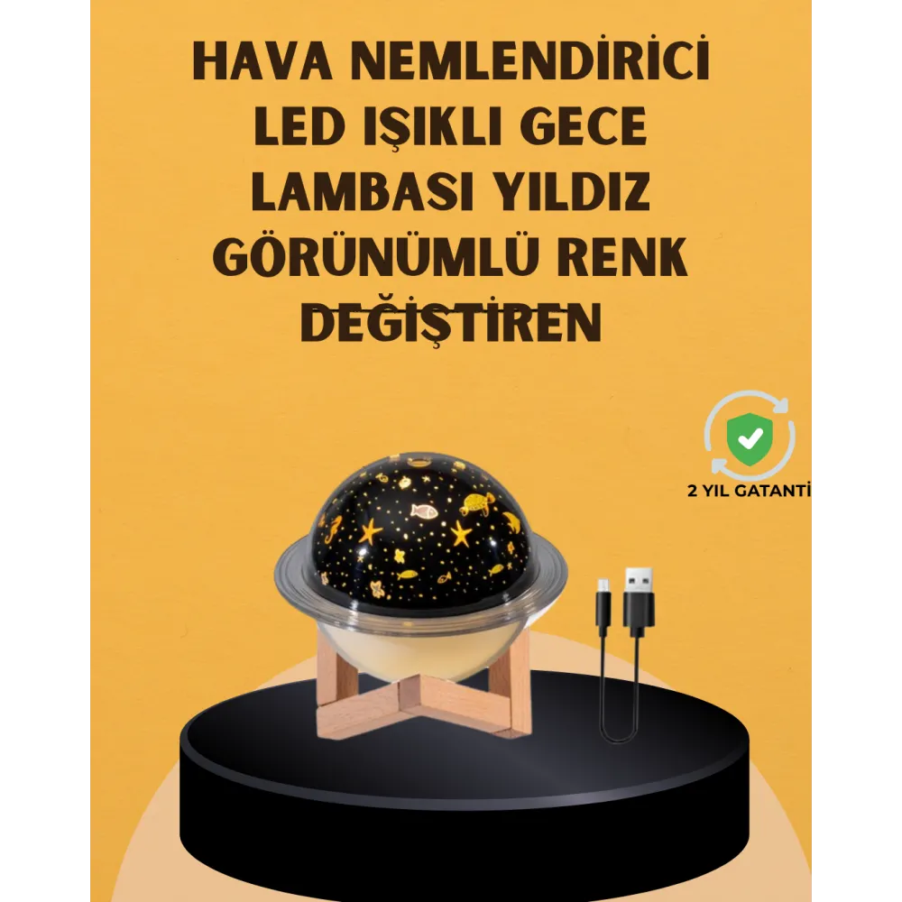 Projektör ışıklı, aromaterapi uyumlu mini masaüstü hava nemlendirici cihaz