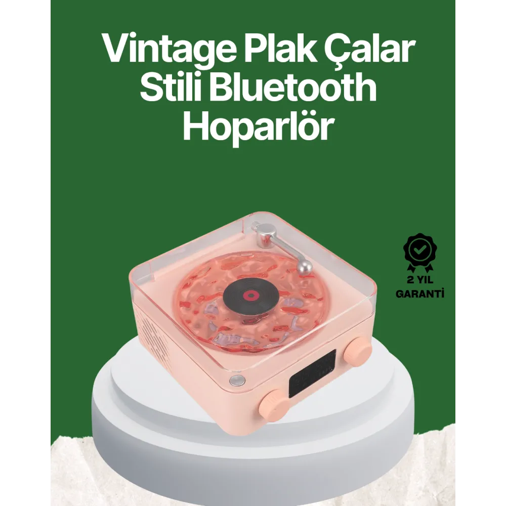 Vintage Tarz Bluetooth Hoparlör – Gece Işığı ve Zaman Göstergeli