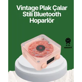 Vintage Tarz Bluetooth Hoparlör – Gece Işığı ve Zaman Göstergeli