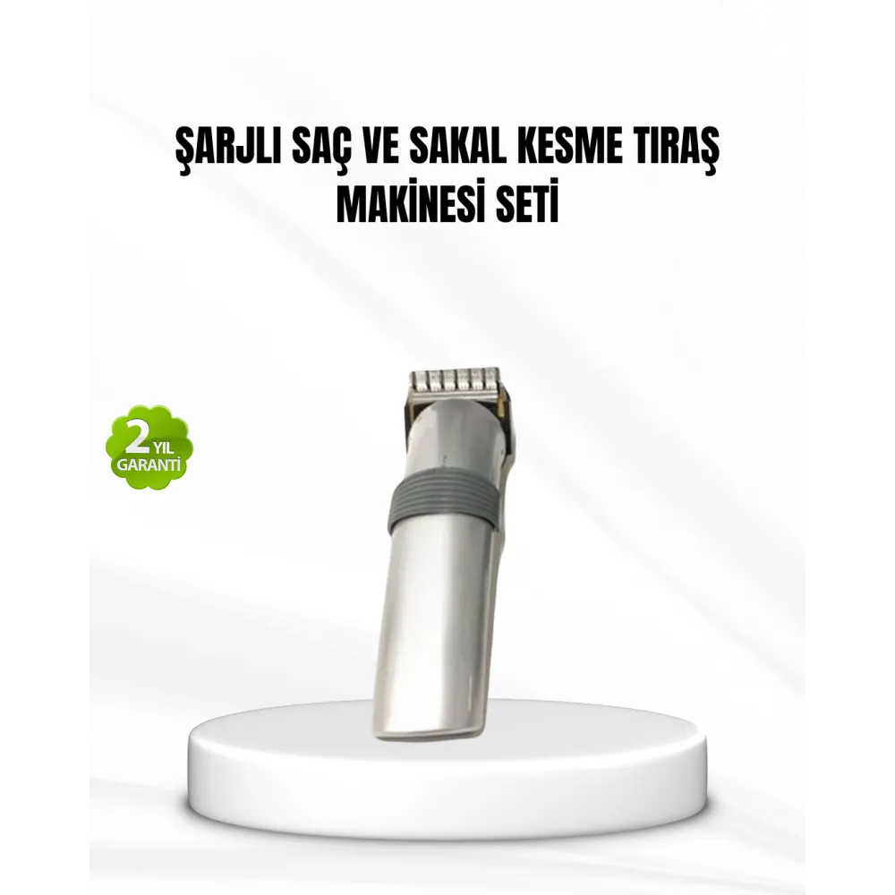 Şarjlı Saç Ve Sakal Kesme Makinesi – Paslanmaz Çelik Bıçak, Ayarlanabilir Başlık