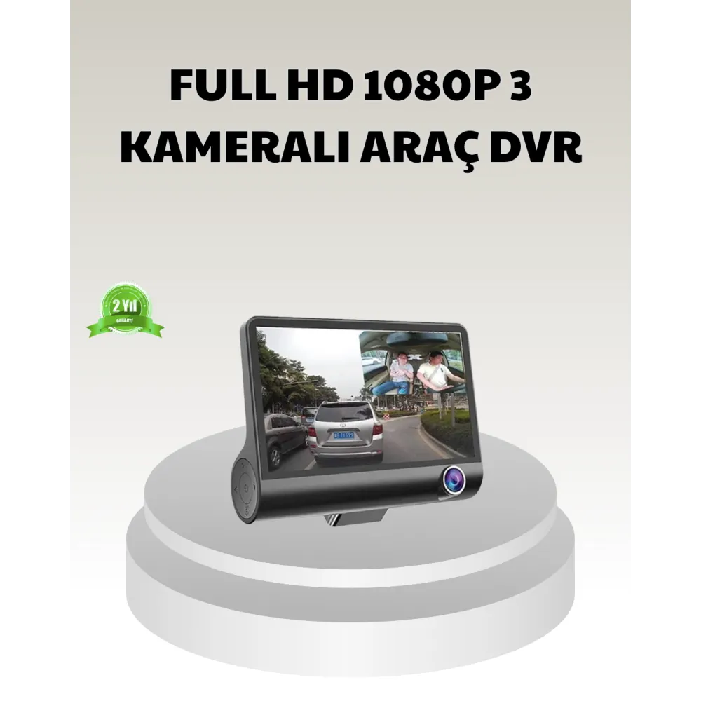 Araç DVR Kamerası 3’lü 170° Geniş Açılı Full HD ve Park Destekli