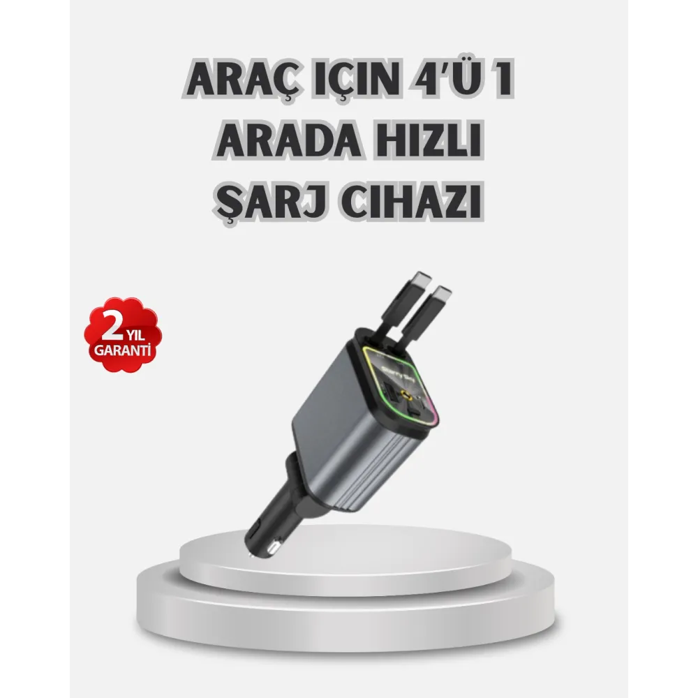 Araç Şarj Cihazı 4 Portlu 66W Hızlı Şarjlı LED Işıklı ve 180° Dönebilir