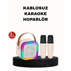 Karaoke Hoparlör Taşınabilir Çift Mikrofonlu ve LED Işıklı Bluetooth 5.0